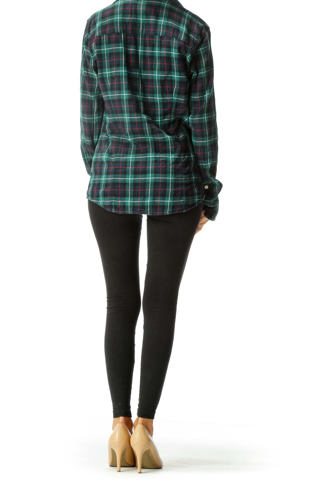 Blue Green Red Plaid Buttoned Cotton Blend Shirt