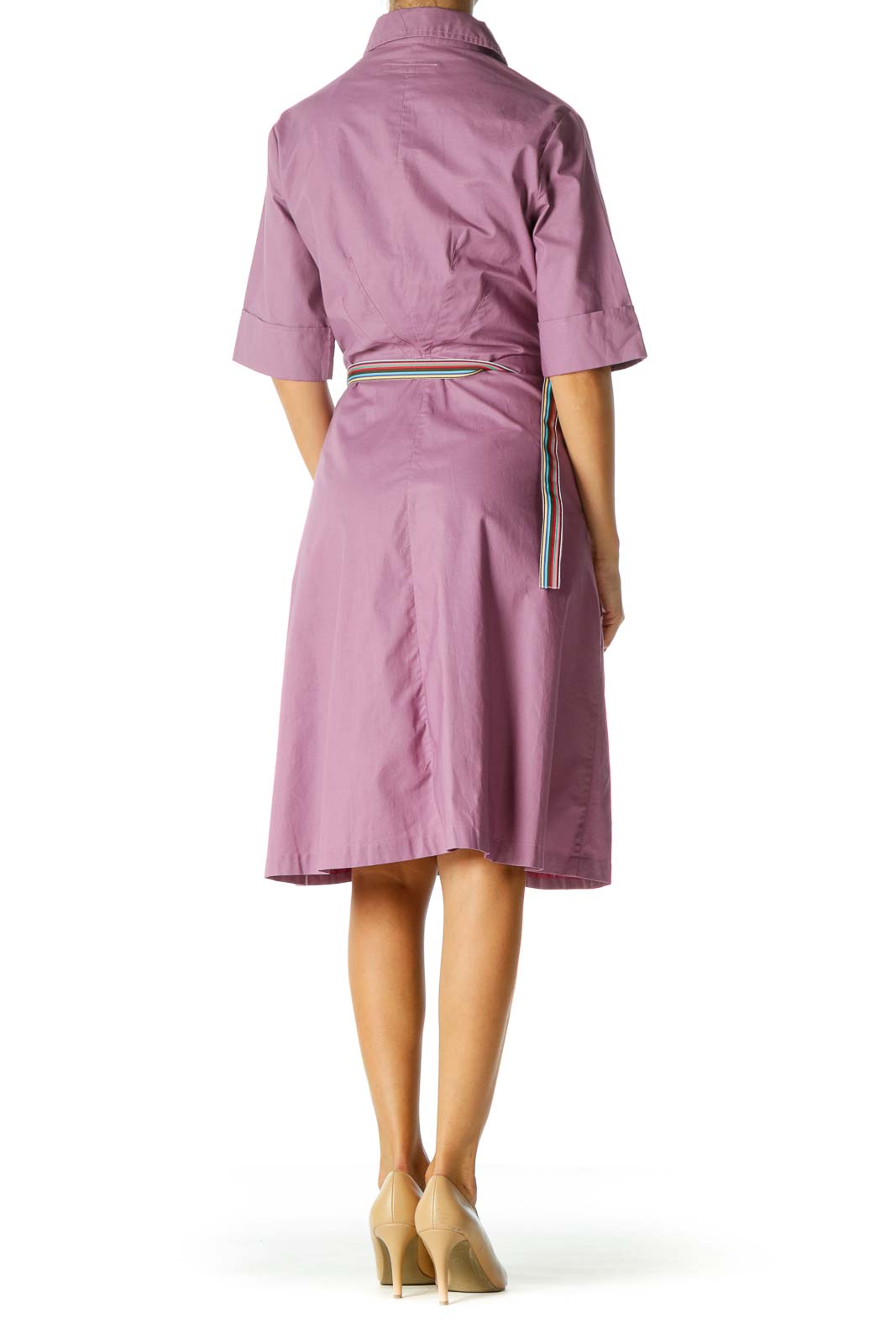 Purple Short Sleeve Button Down Shirt Dress