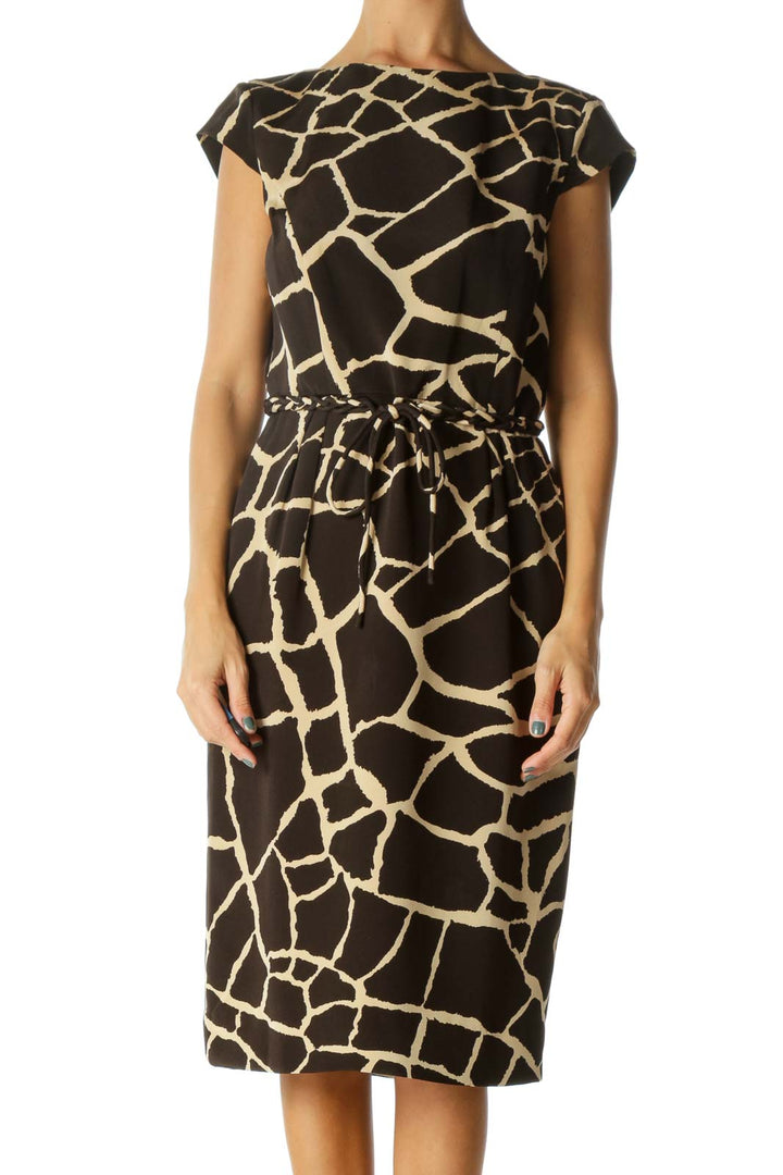 Brown and Cream Animal Print Sheath Dress