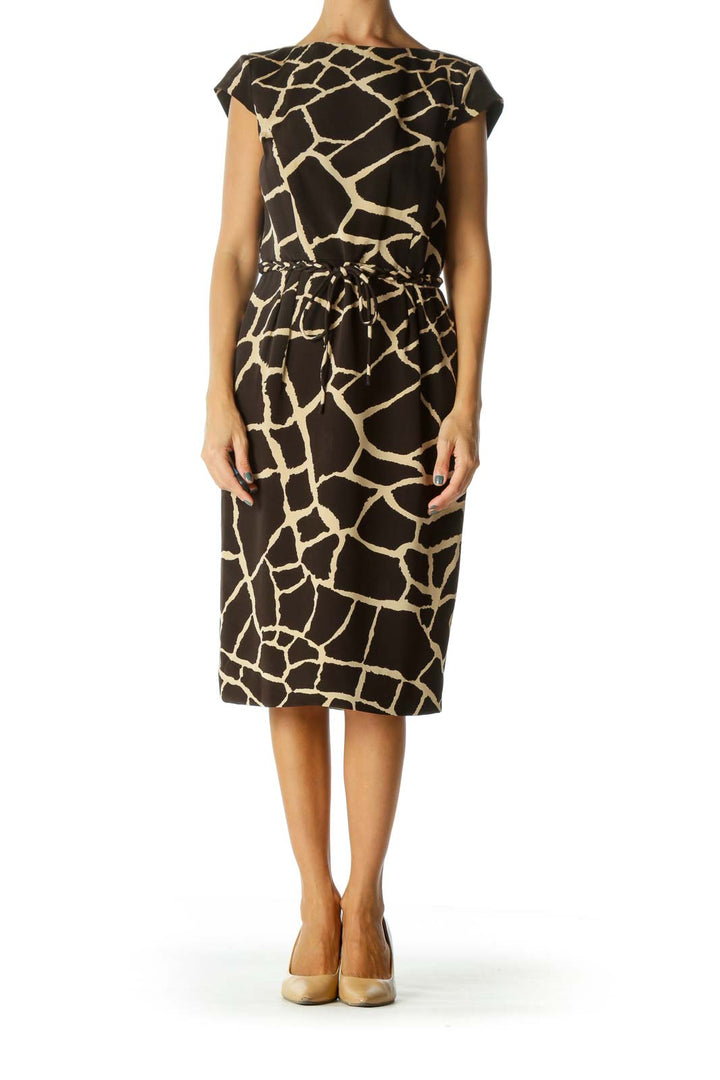 Brown and Cream Animal Print Sheath Dress