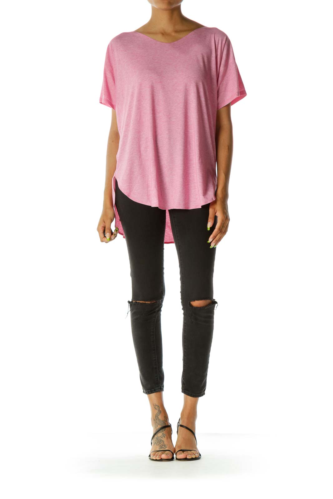 Pink Short Sleeve Round Neck Top