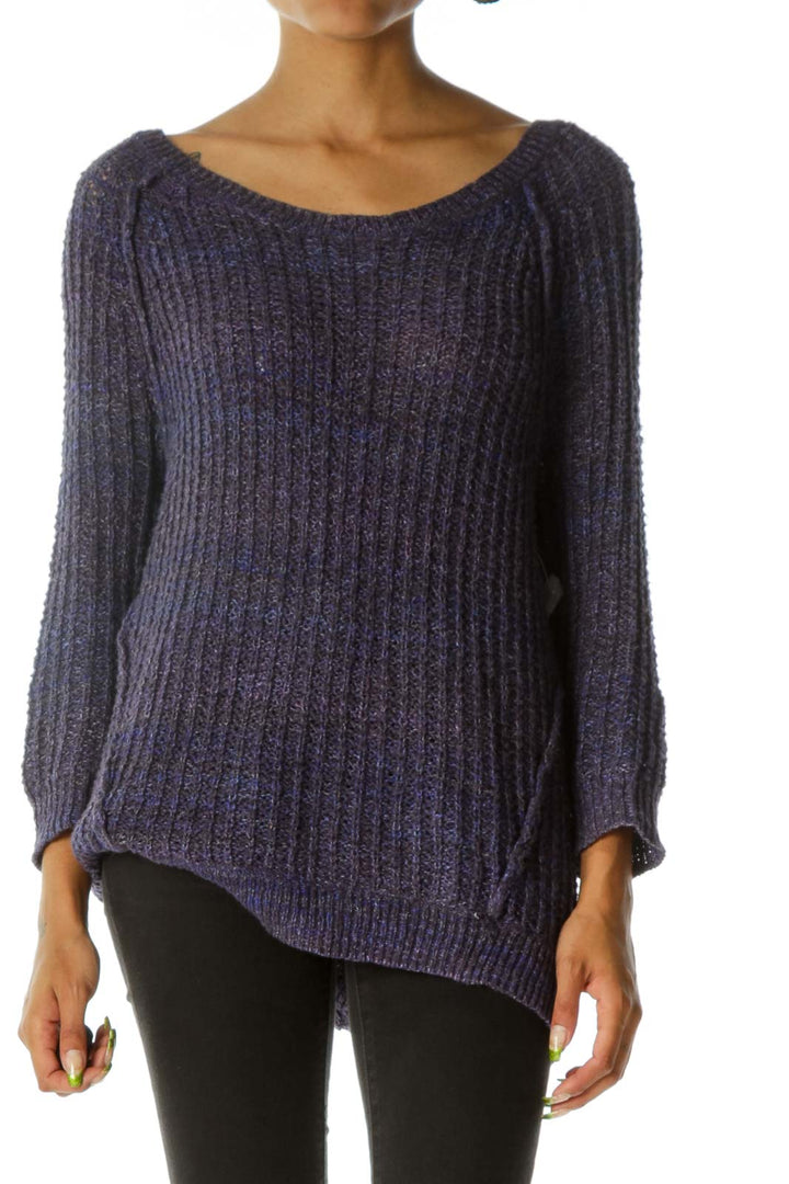 Front view of purple ribbed oversized knit sweater from Free People