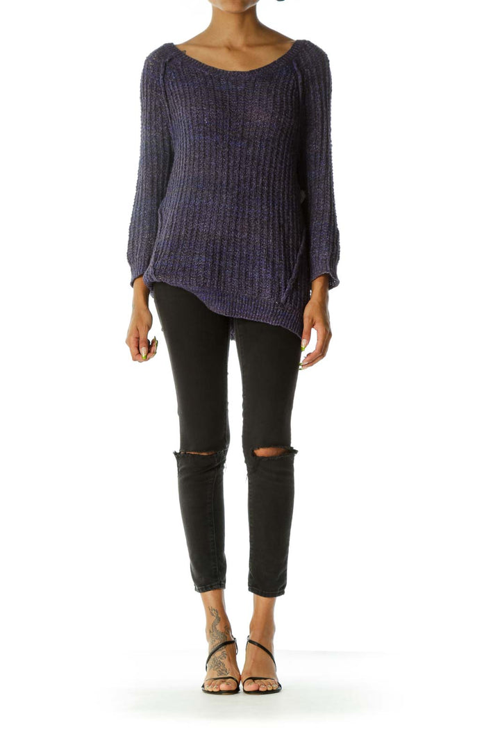 Front view of purple ribbed oversized knit sweater from Free People