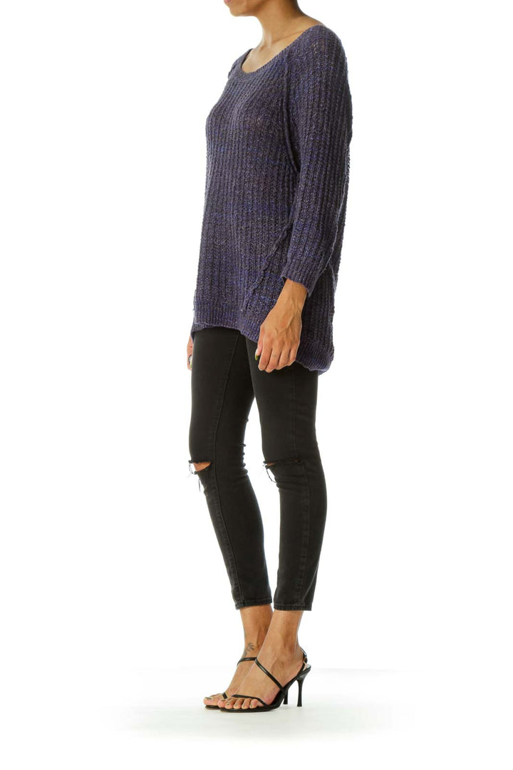 Front view of purple ribbed oversized knit sweater from Free People