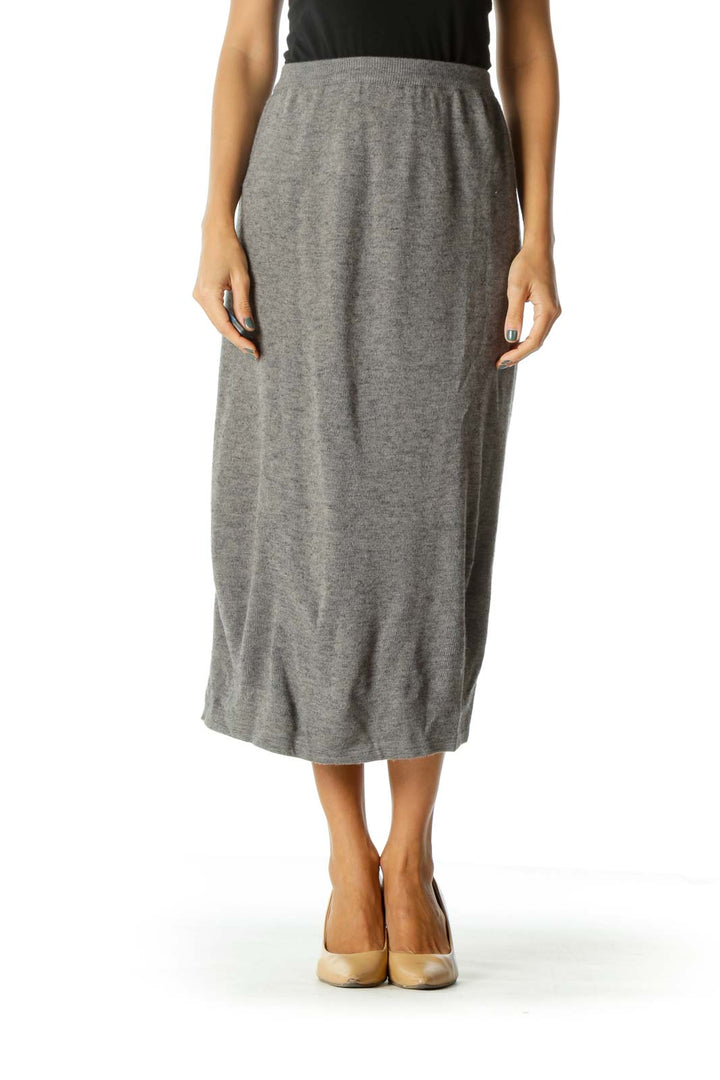 Gray Knit Elastic Band Midi Skirt