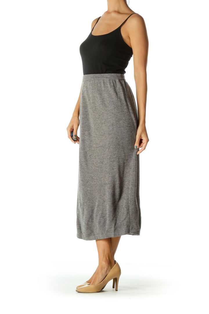 Gray Knit Elastic Band Midi Skirt