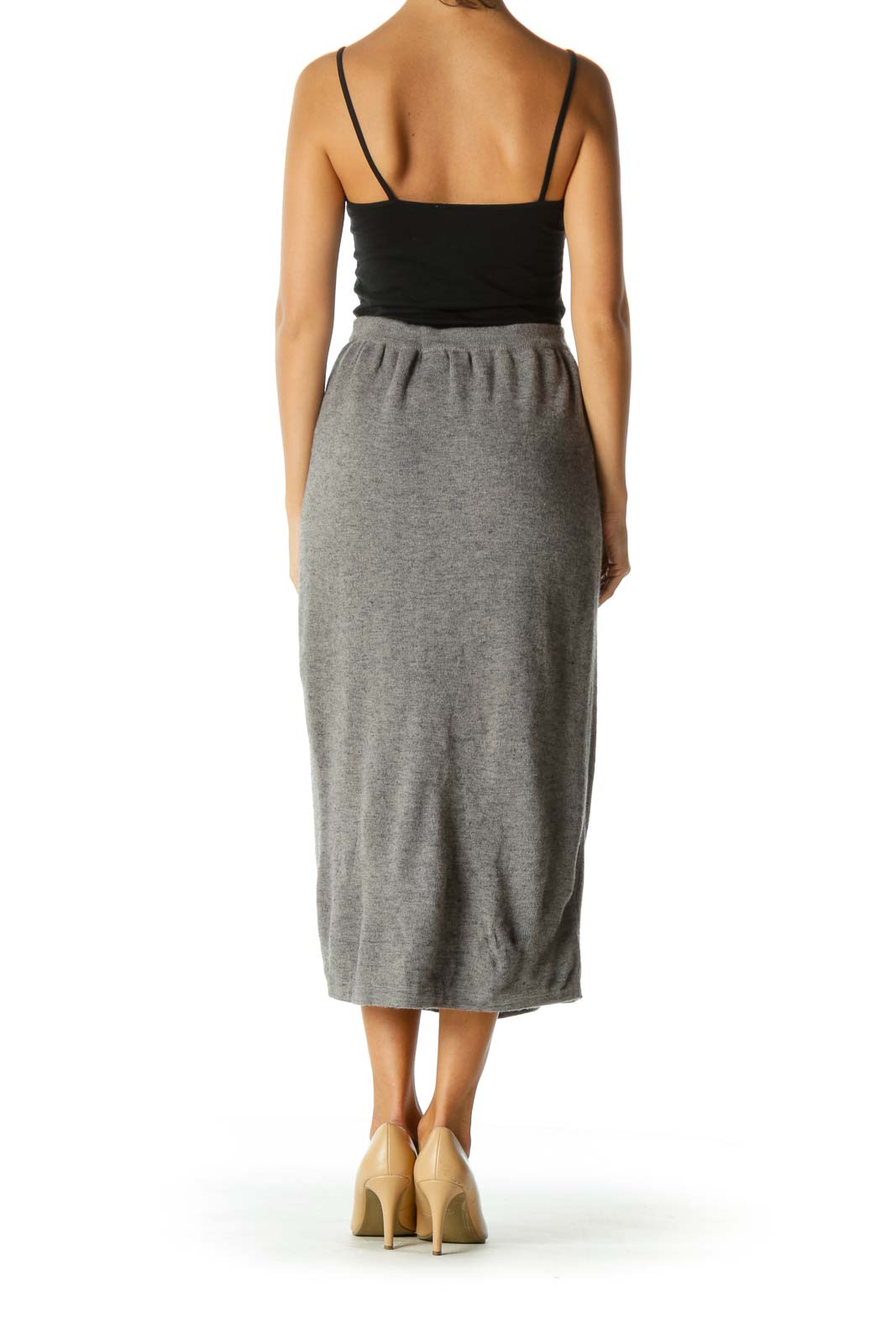 Gray Knit Elastic Band Midi Skirt