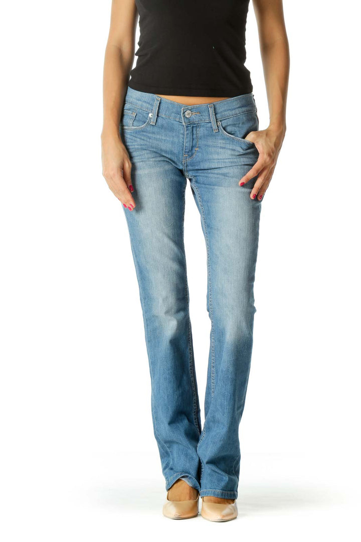 Blue Light-Wash Bootcut Denim Jeans