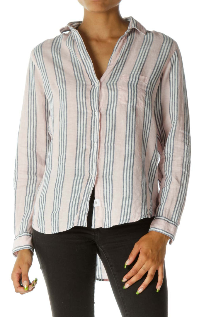 Pink Linen Striped Blouse