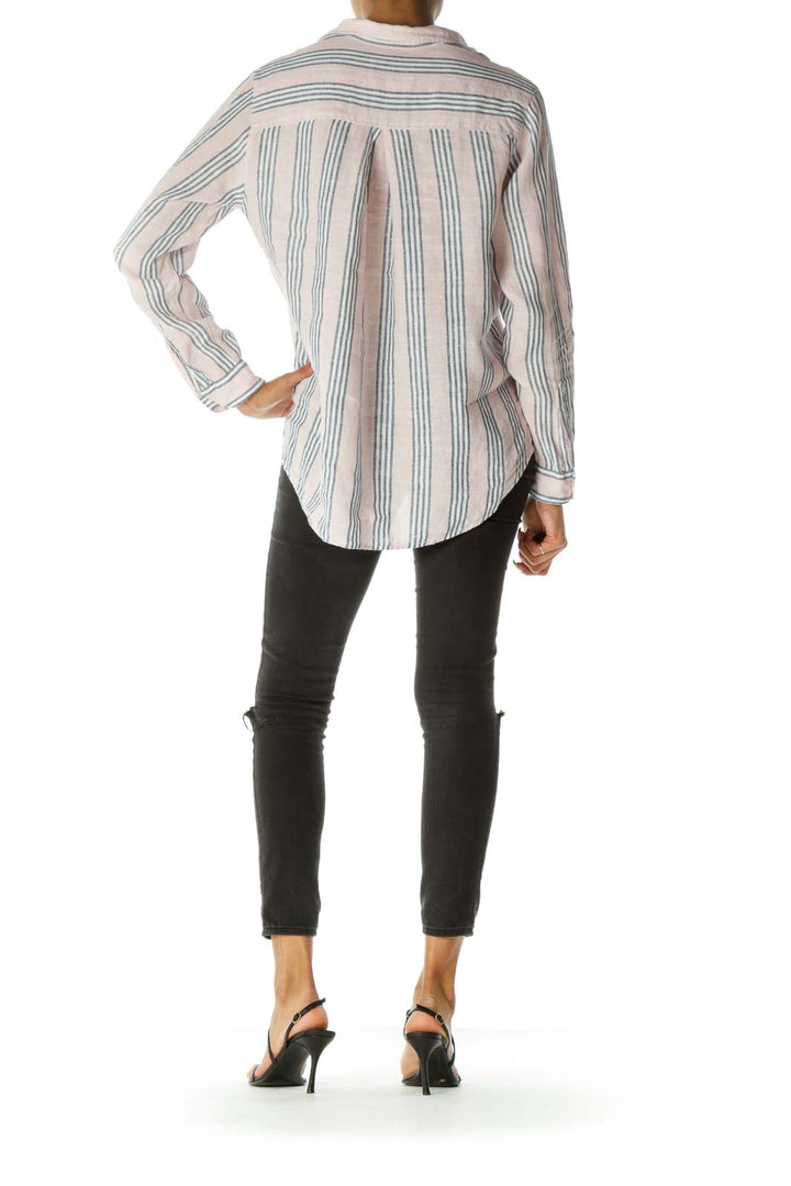 Pink Linen Striped Blouse