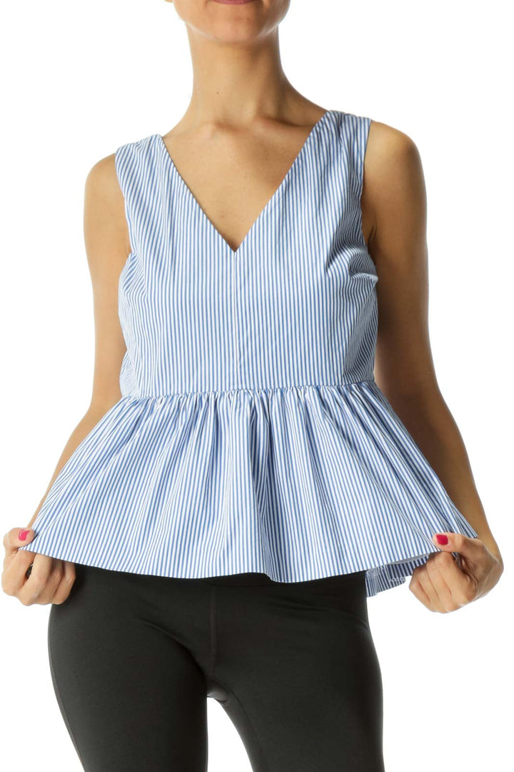 Blue&White Stripe Ruffle Top