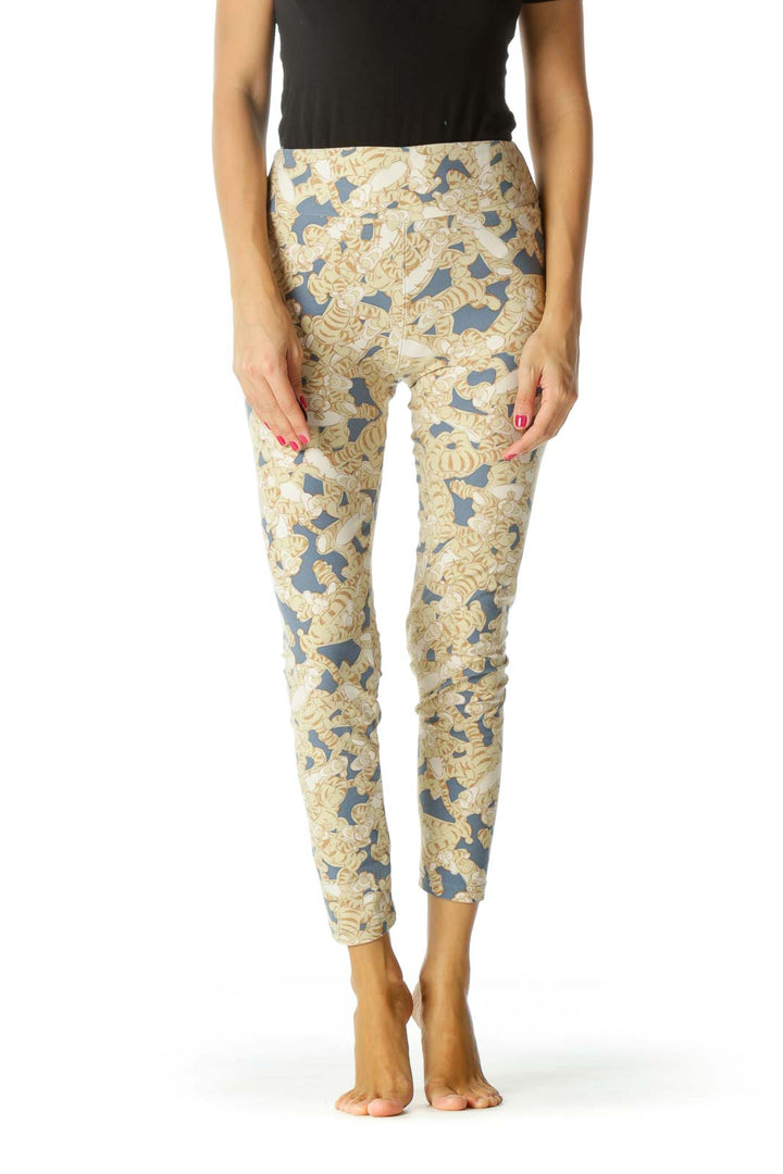 Beige Blue Movie Character Print Leggings