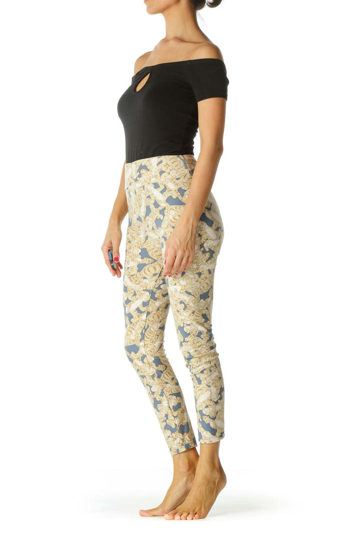 Beige Blue Movie Character Print Leggings