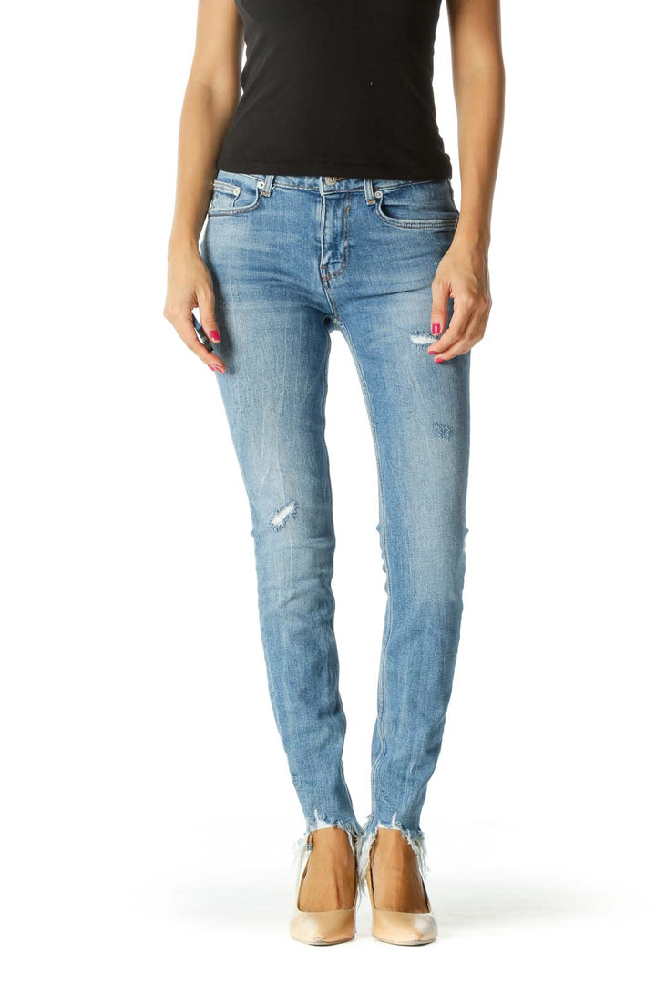 Blue Frayed Skinny Jeans