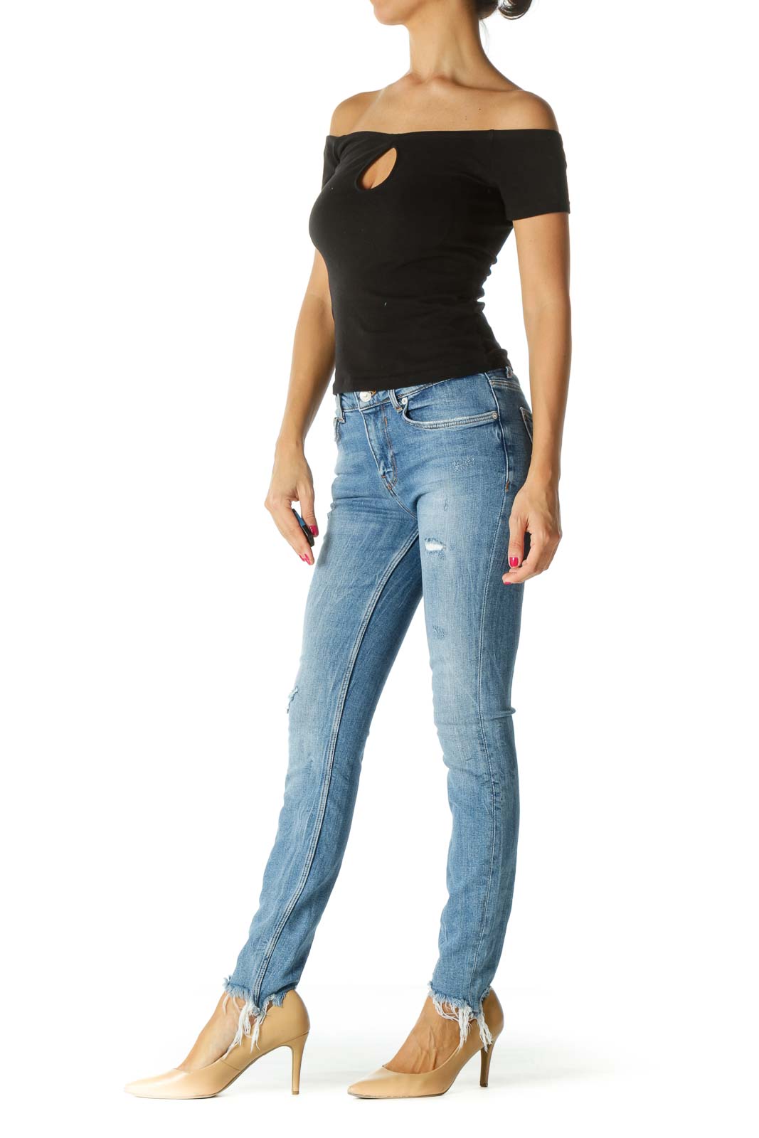 Blue Frayed Skinny Jeans