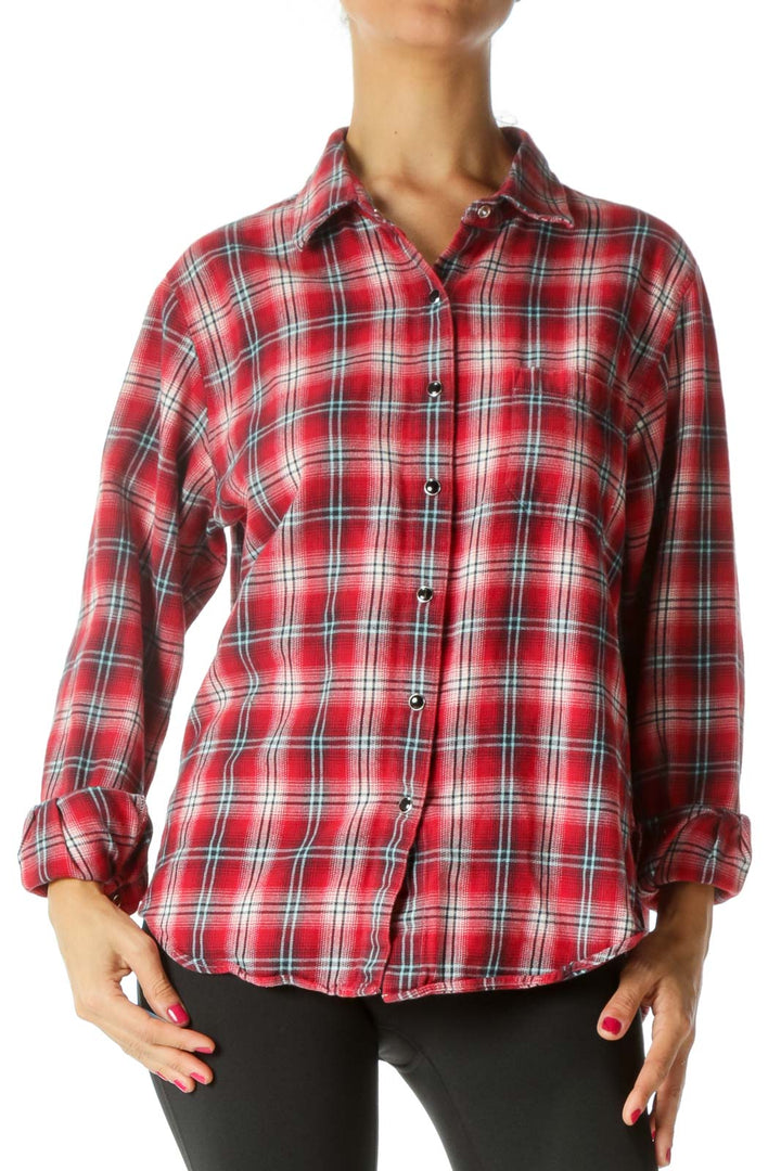 Red Blue White 100% Cotton Buttoned Textured Shirt