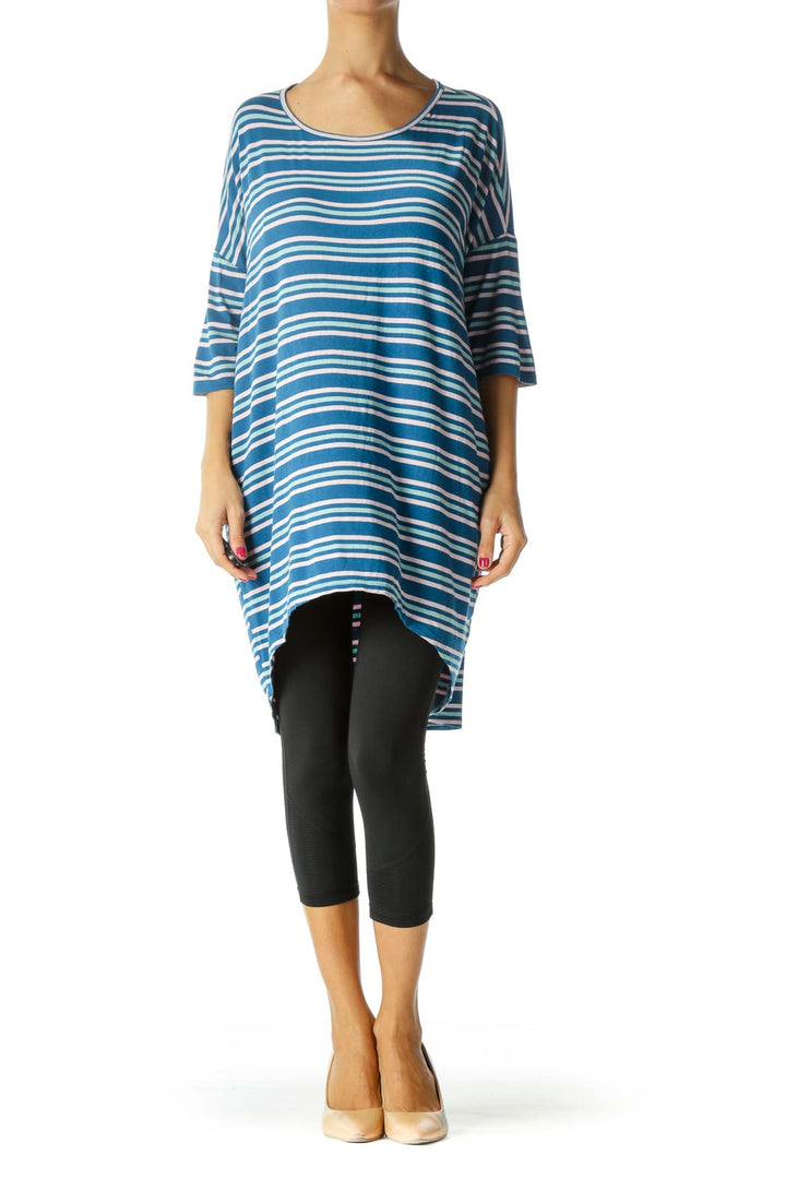 Blue Green Pink Striped Stretch Oversized T-Shirt