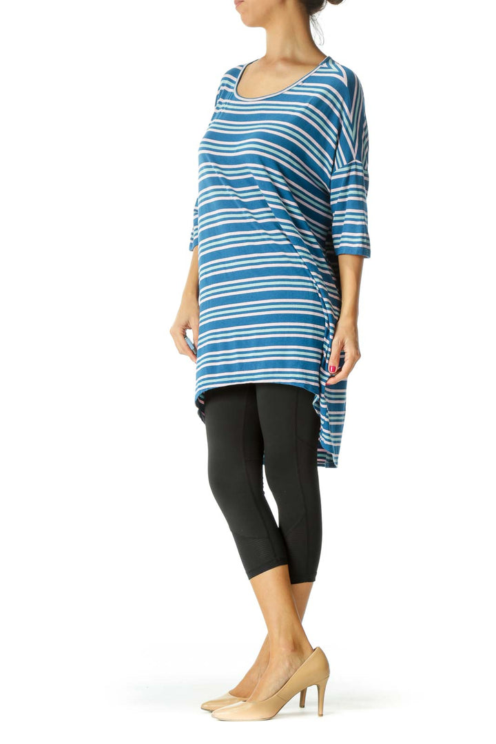 Blue Green Pink Striped Stretch Oversized T-Shirt