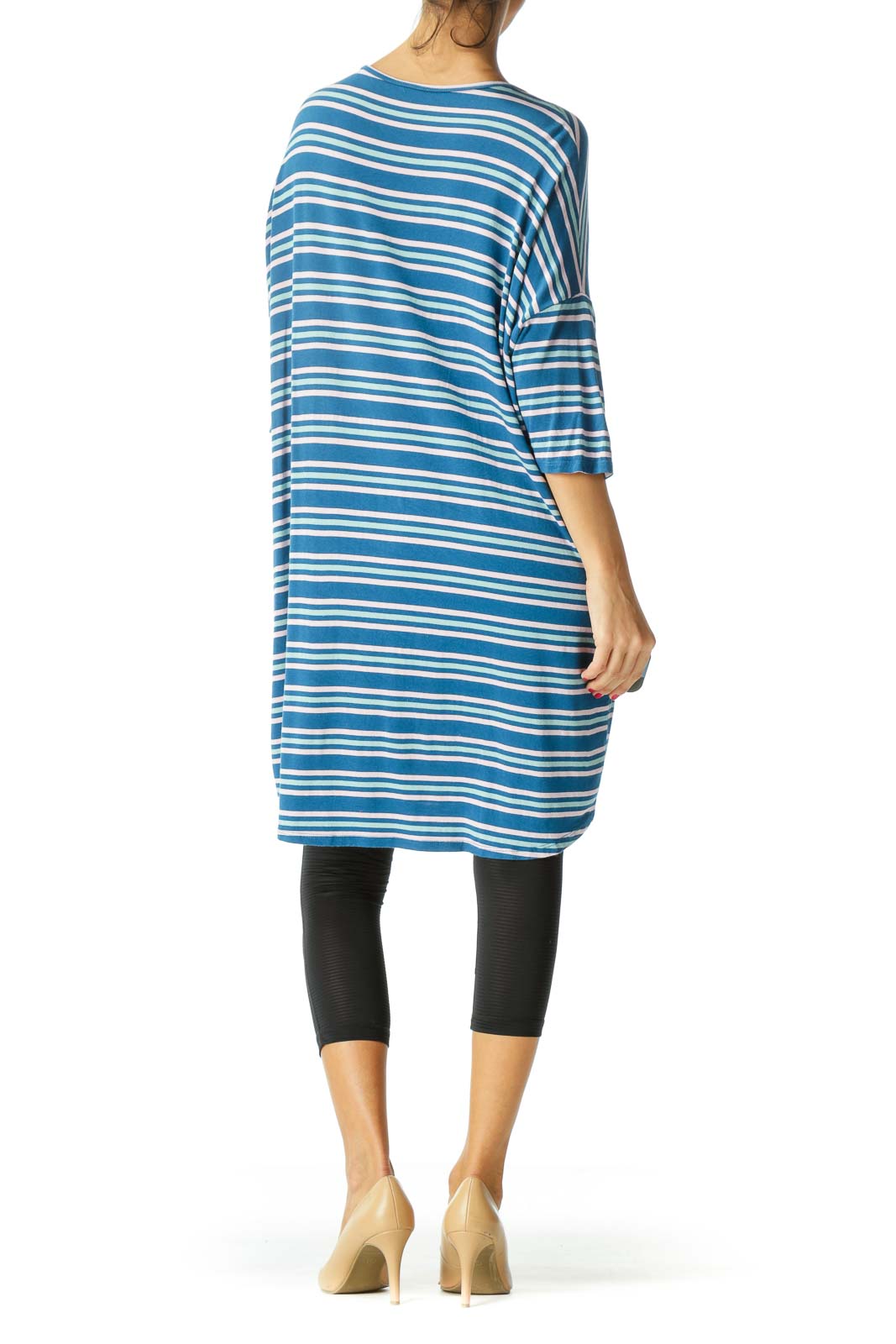 Blue Green Pink Striped Stretch Oversized T-Shirt