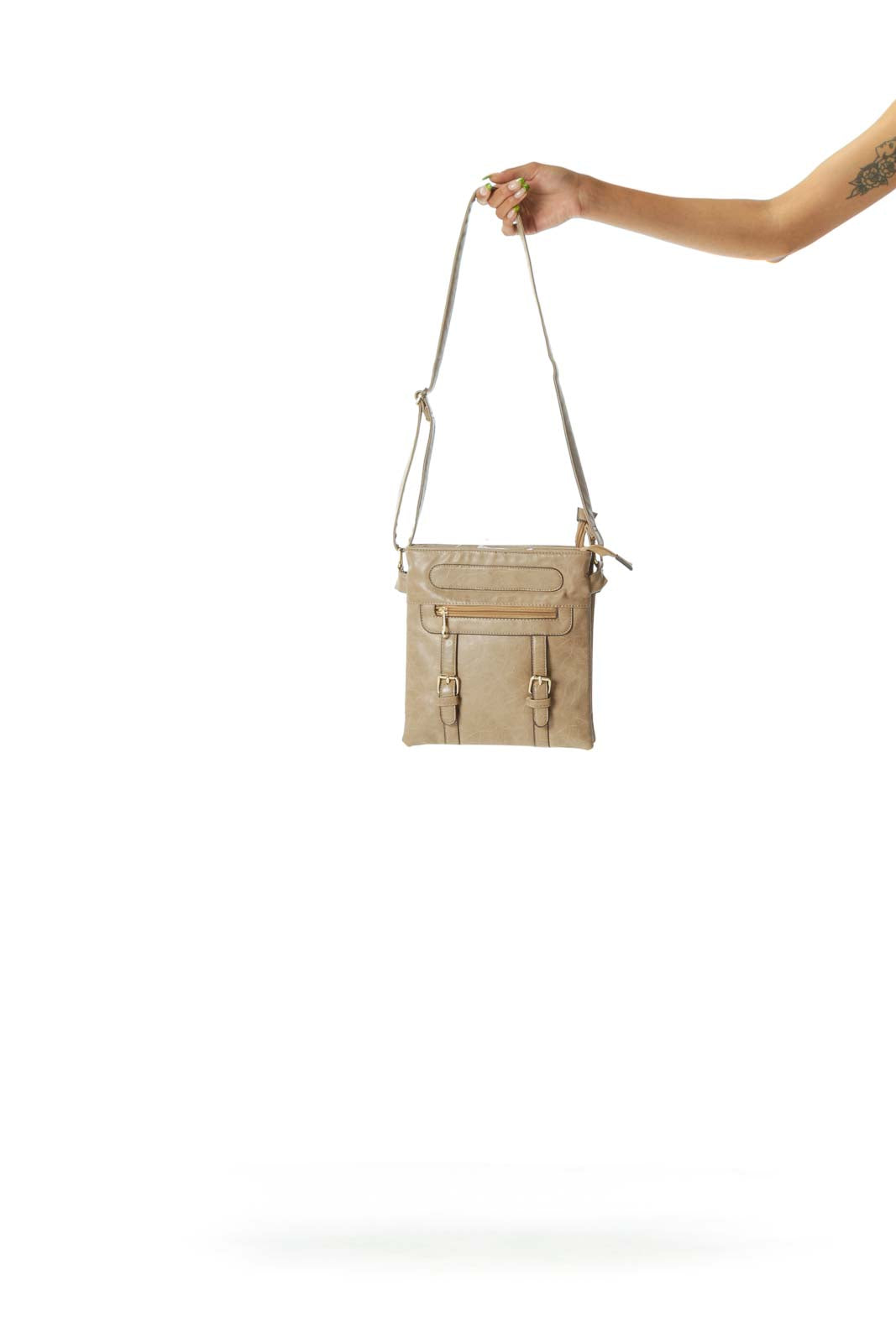 Beige Multi-Pockets Gold-Hardware Crossbody Bag