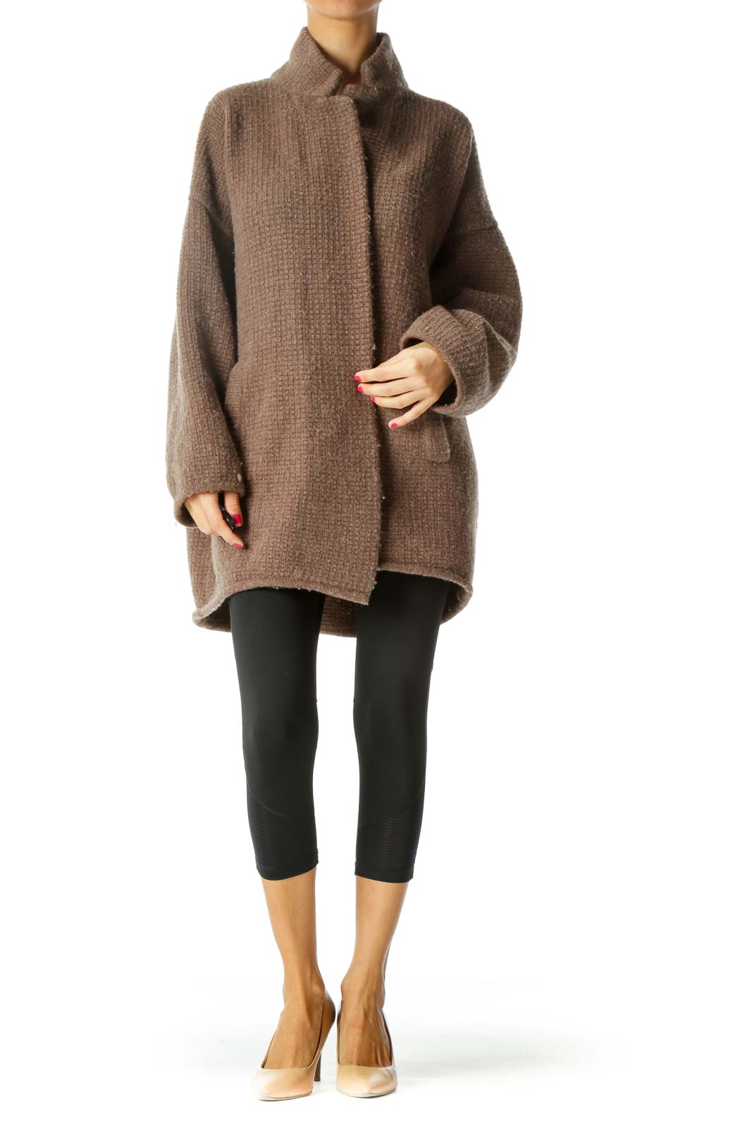 Brown Merino Wool Textured Cardigan