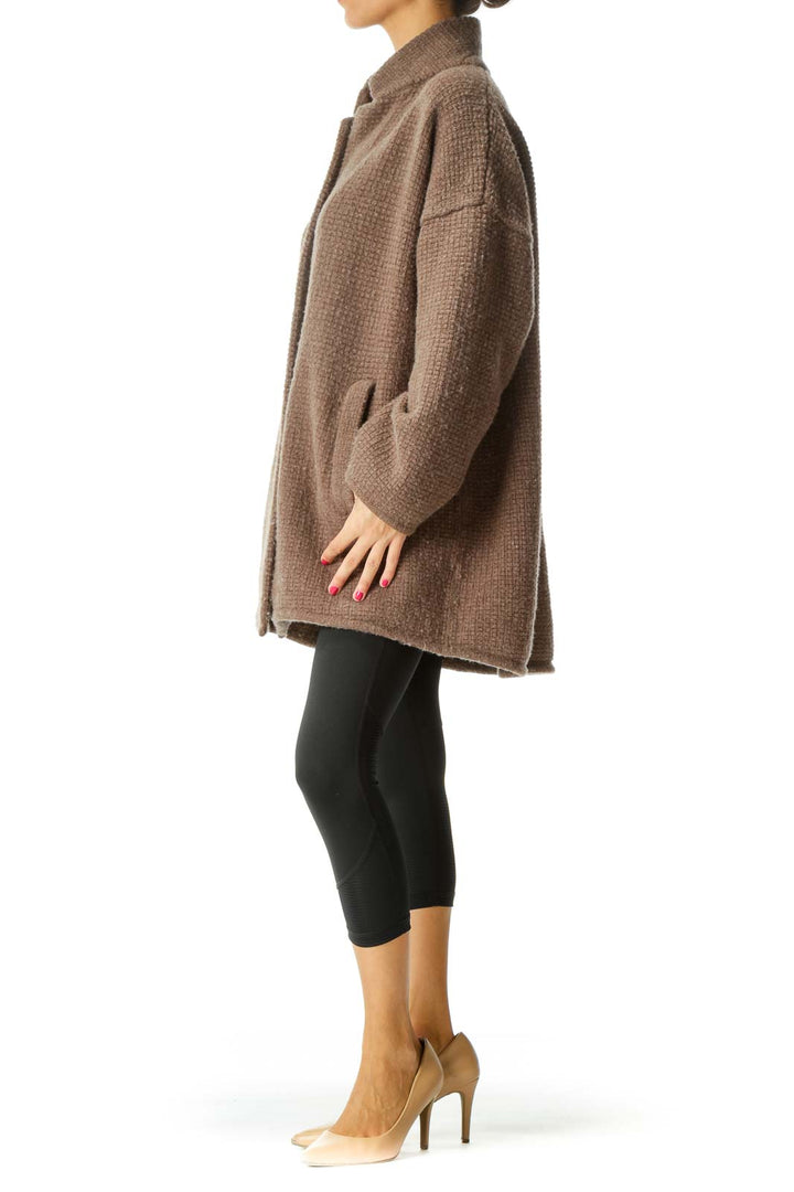 Brown Merino Wool Textured Cardigan