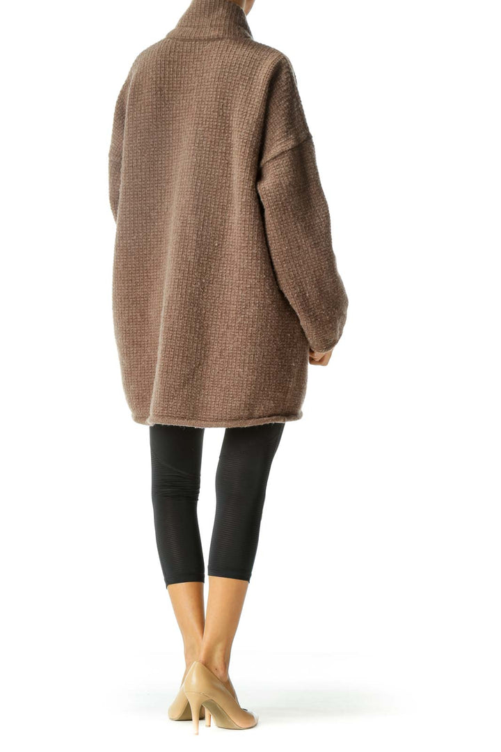 Brown Merino Wool Textured Cardigan