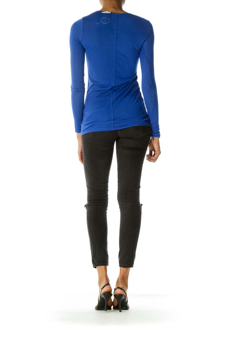 Blue Front Drawstring Long Sleeve Tshirt