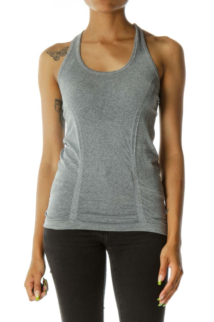 Gray Scrunched Racerback Stretch Active Tank Top