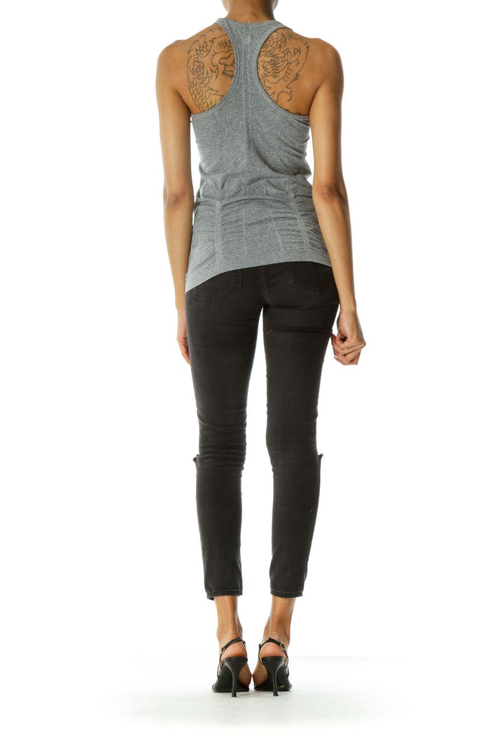 Gray Scrunched Racerback Stretch Active Tank Top