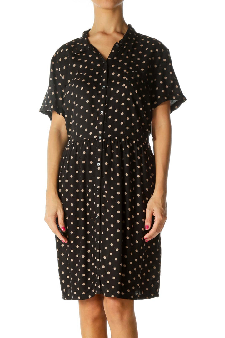 Black Polka Dot Midi Button Down Dress