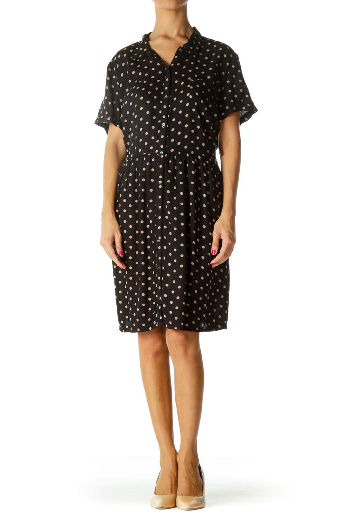 Black Polka Dot Midi Button Down Dress