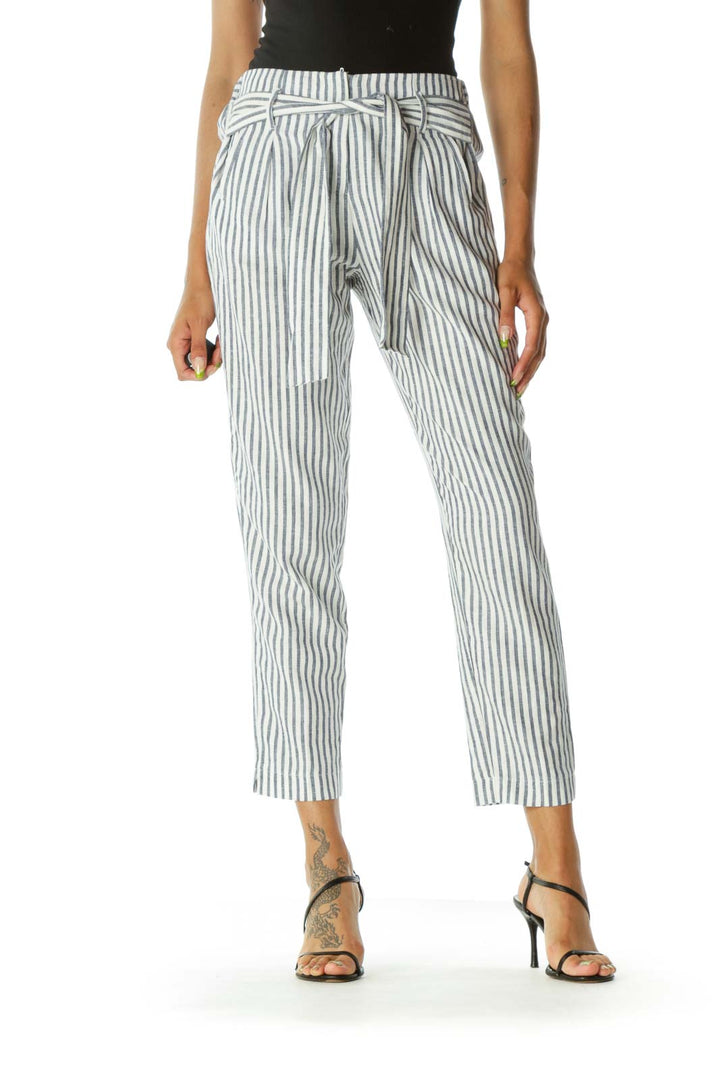 Blue Crean Striped Linen Pant