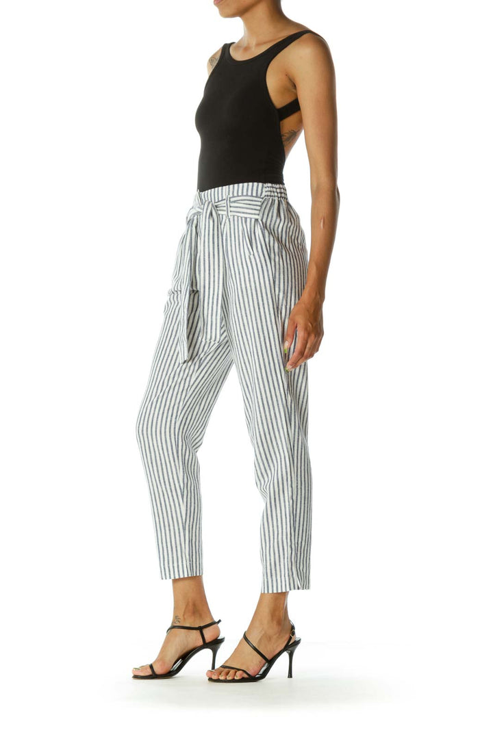 Blue Crean Striped Linen Pant