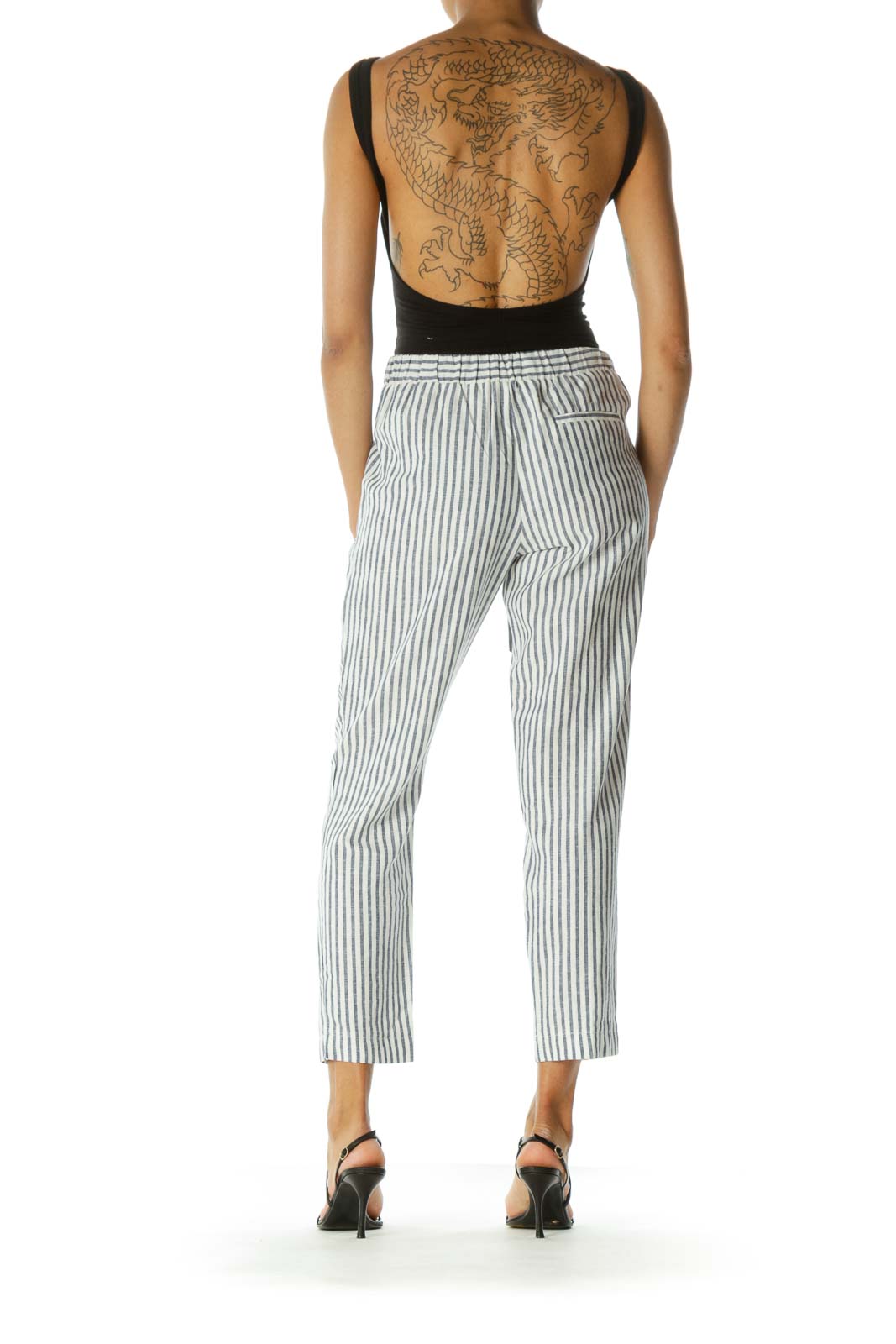 Blue Crean Striped Linen Pant