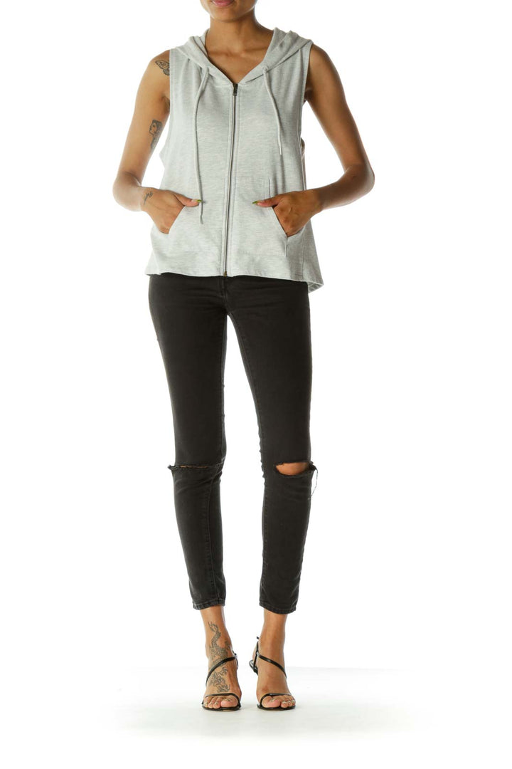 Light Gray Cotton Hooded Vest