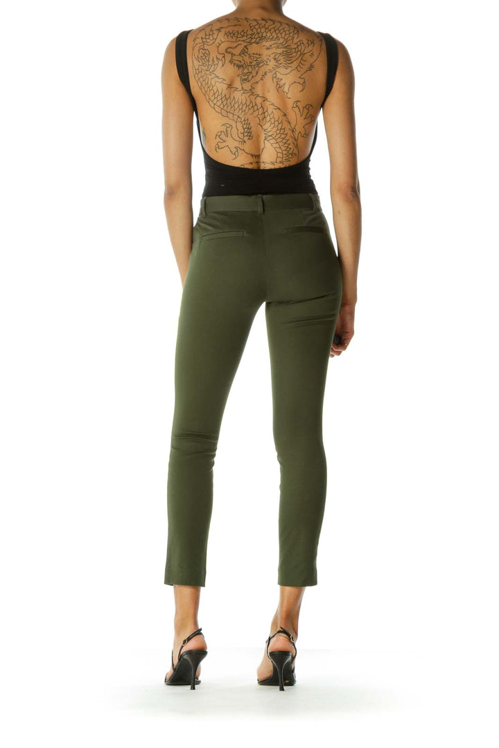 Green Stretch Hidden Front Zipper Pockets Skinny Ankle Pants