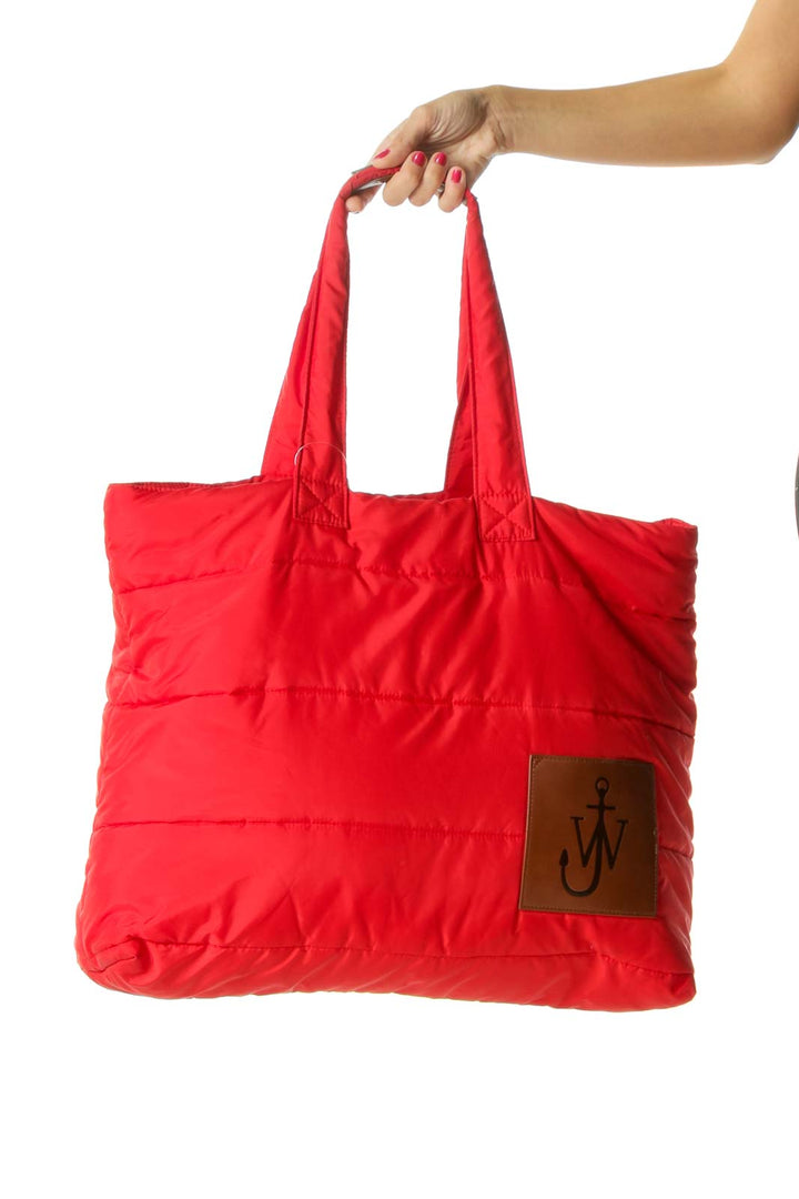 Red Brown Two-Handles Padded Open Tote Bag