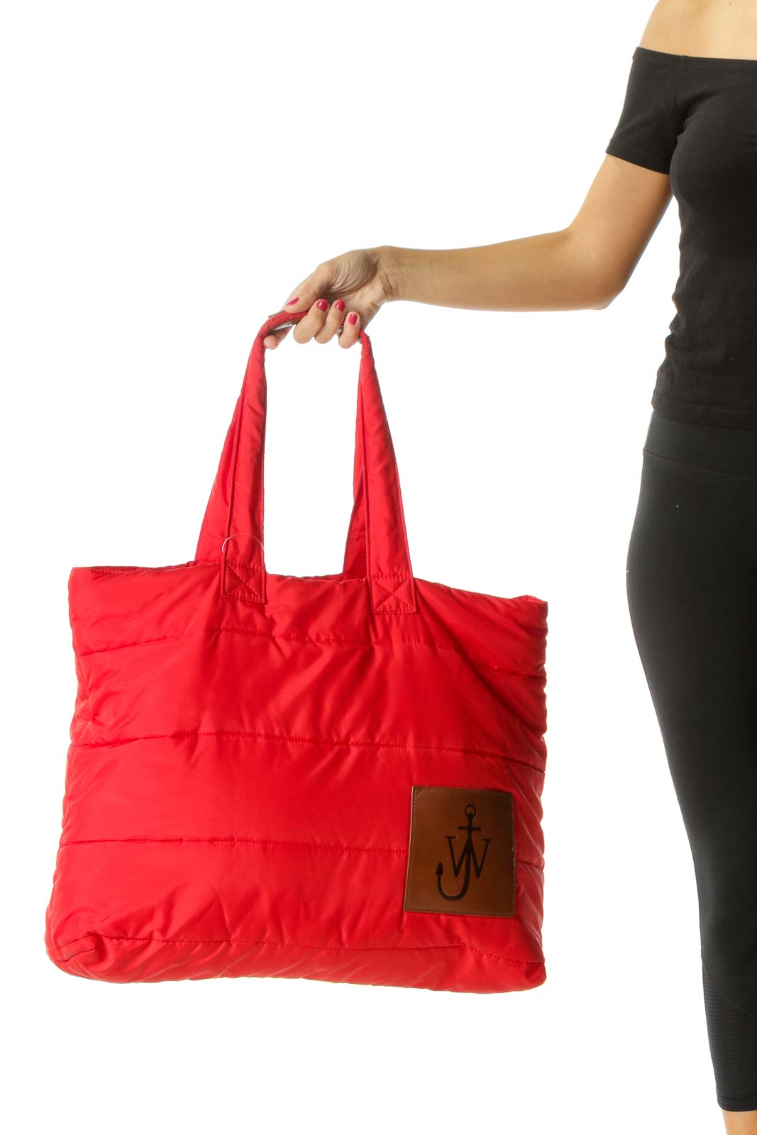 Red Brown Two-Handles Padded Open Tote Bag