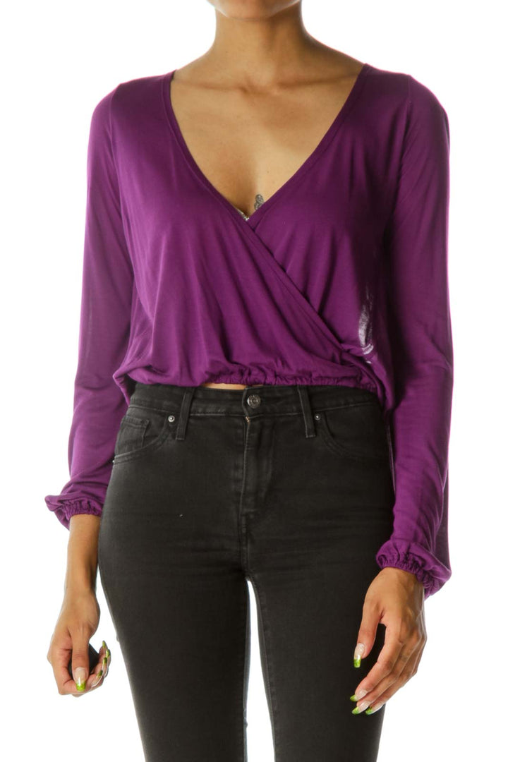 Purple Deep V Front & Back Crop Top