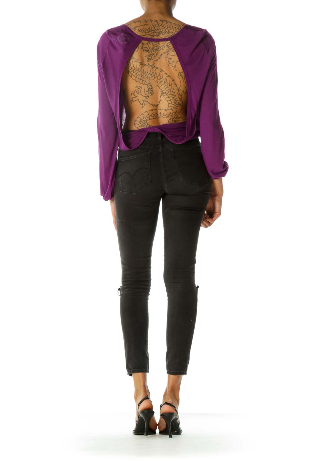 Purple Deep V Front & Back Crop Top