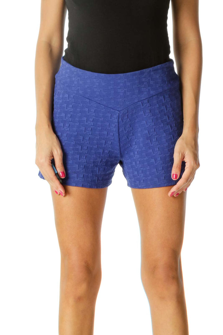 Royal Blue Stretch Jacquard High-Waist Shorts