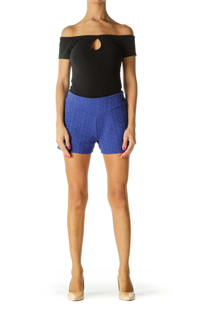 Royal Blue Stretch Jacquard High-Waist Shorts