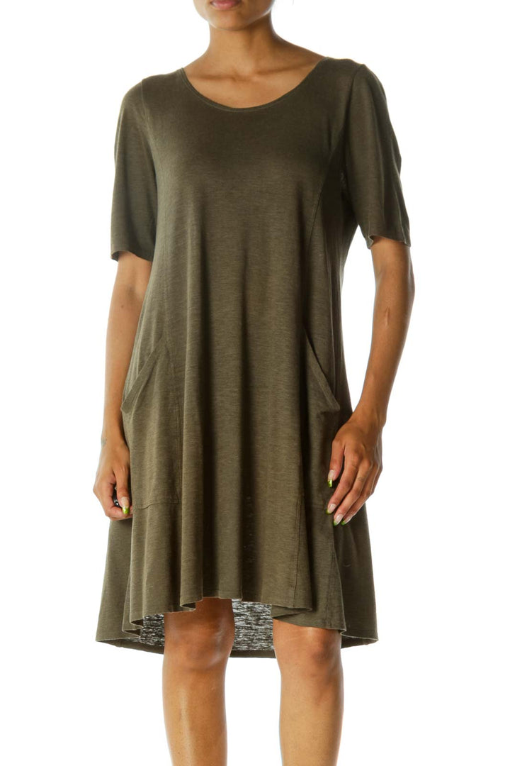 Olive Pocketed Relax Midi Dress