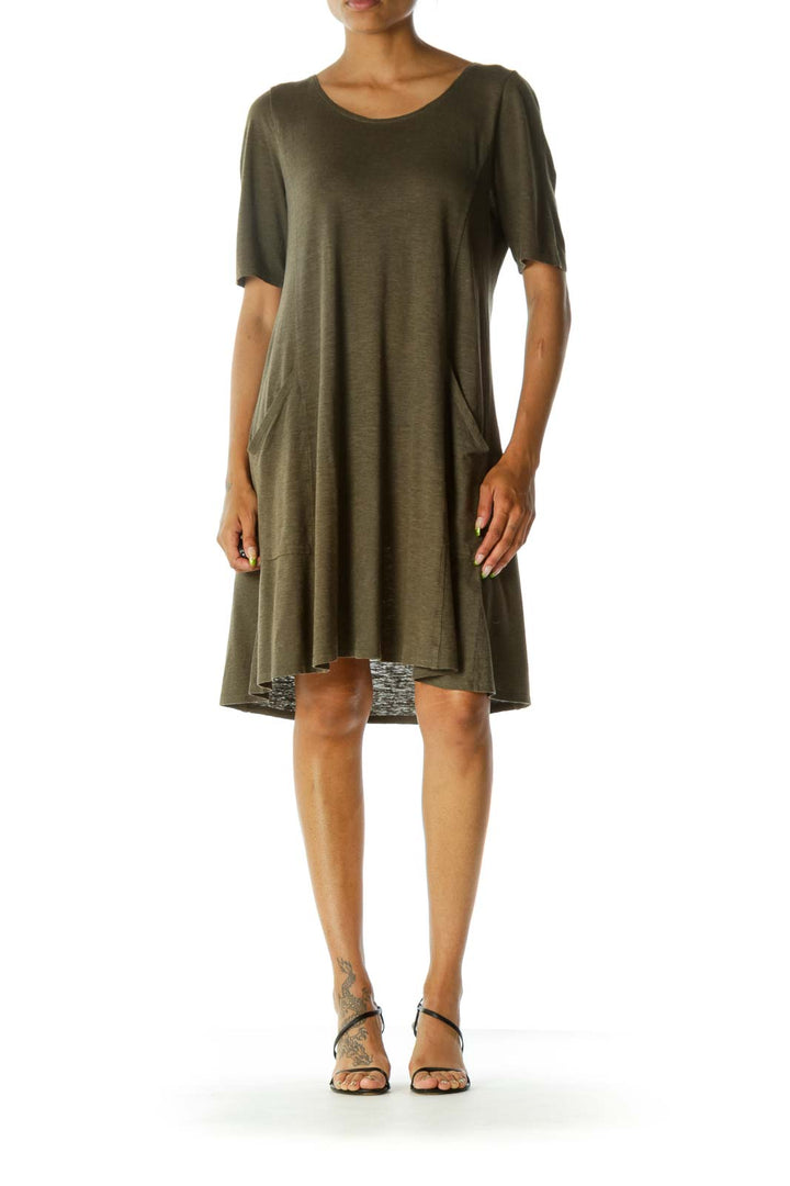 Olive Pocketed Relax Midi Dress