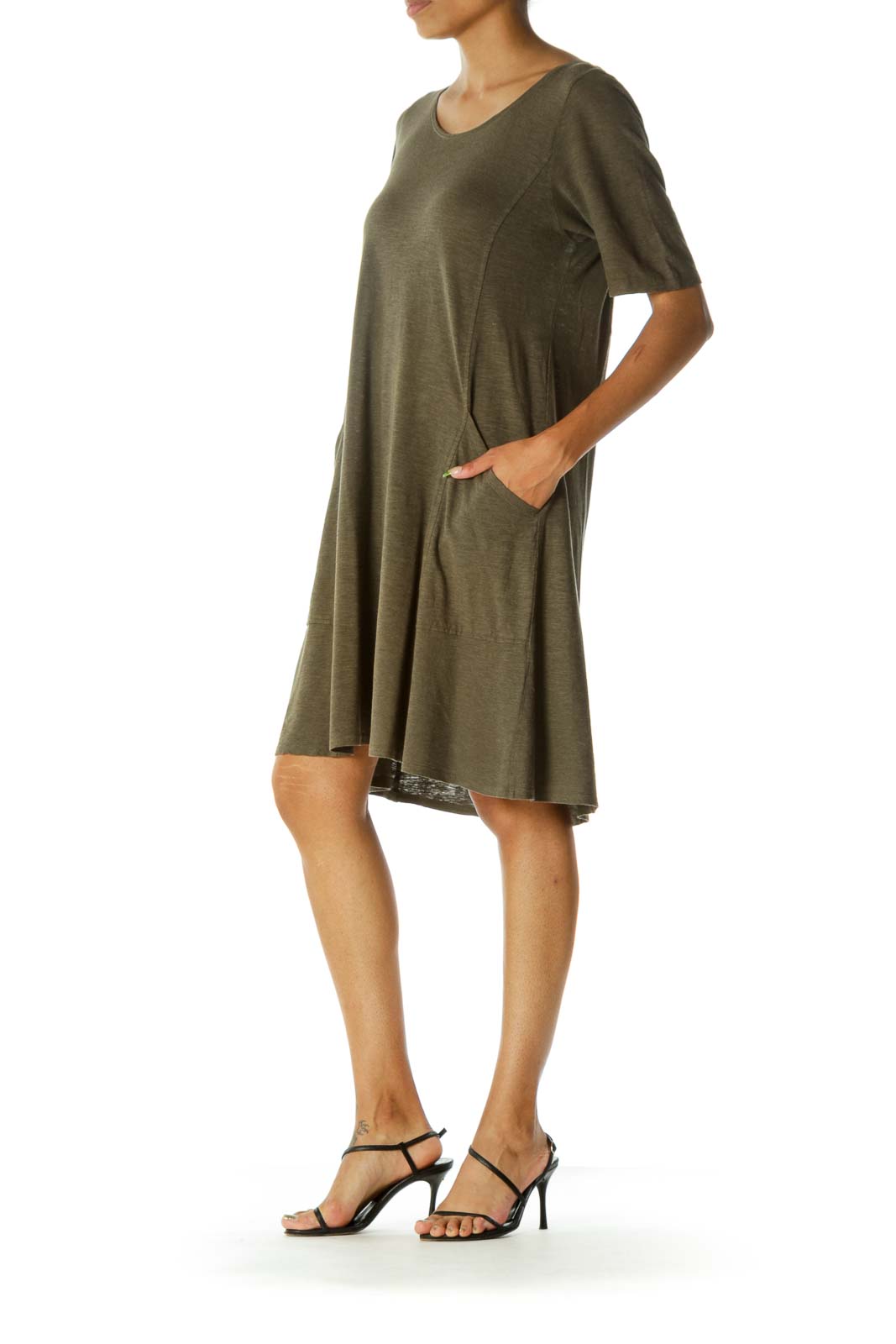 Olive Pocketed Relax Midi Dress