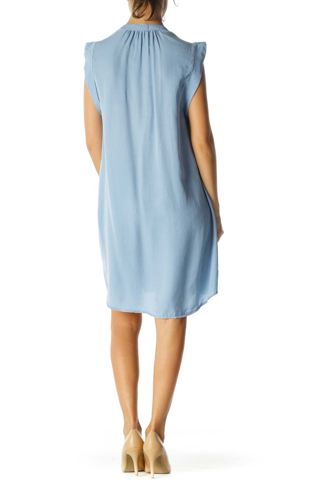 Light Blue Buttoned Sleeveless Shirt Dress