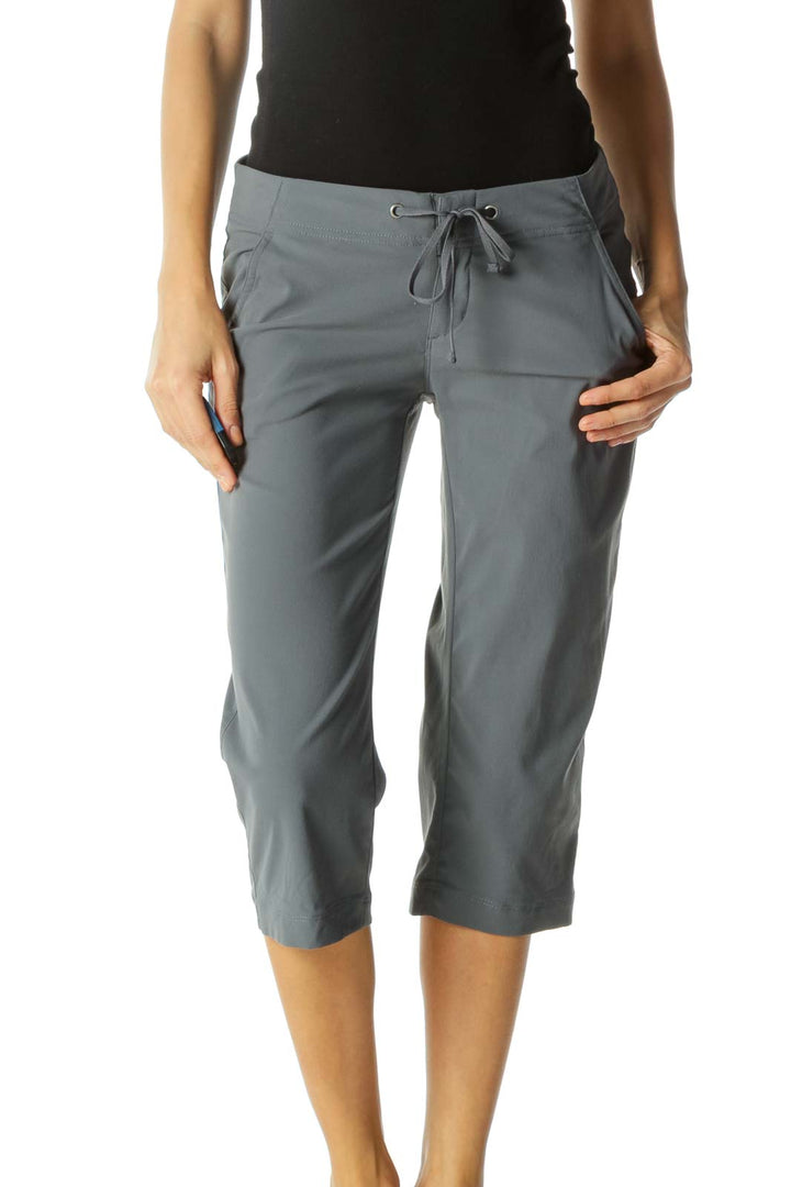 Gray Pocketed Drawstring Stretch Active Cropped Pants