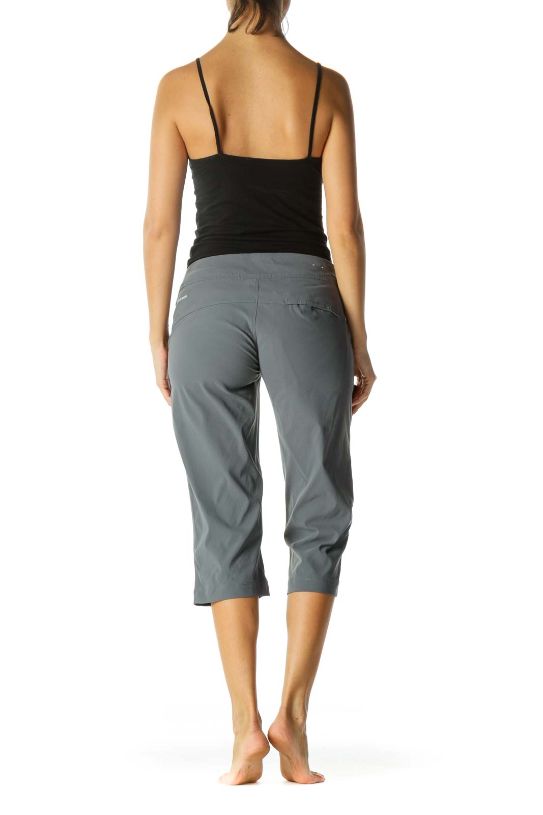 Gray Pocketed Drawstring Stretch Active Cropped Pants