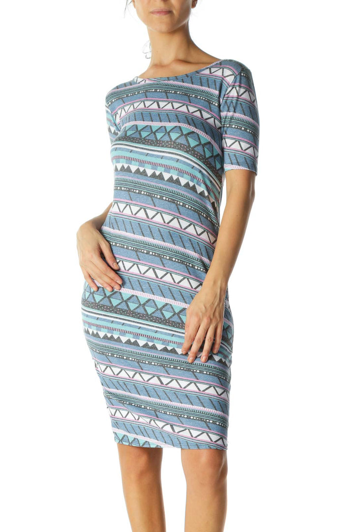 Blue Color Patterned Fit Dress